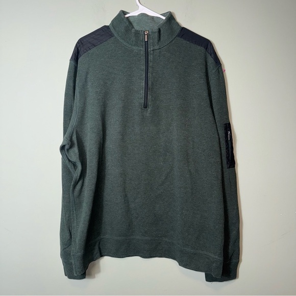 Bugatchi Men’s Quarter Zip Long Sleeve Green/Black Top Size XXL - Picture 1 of 6
